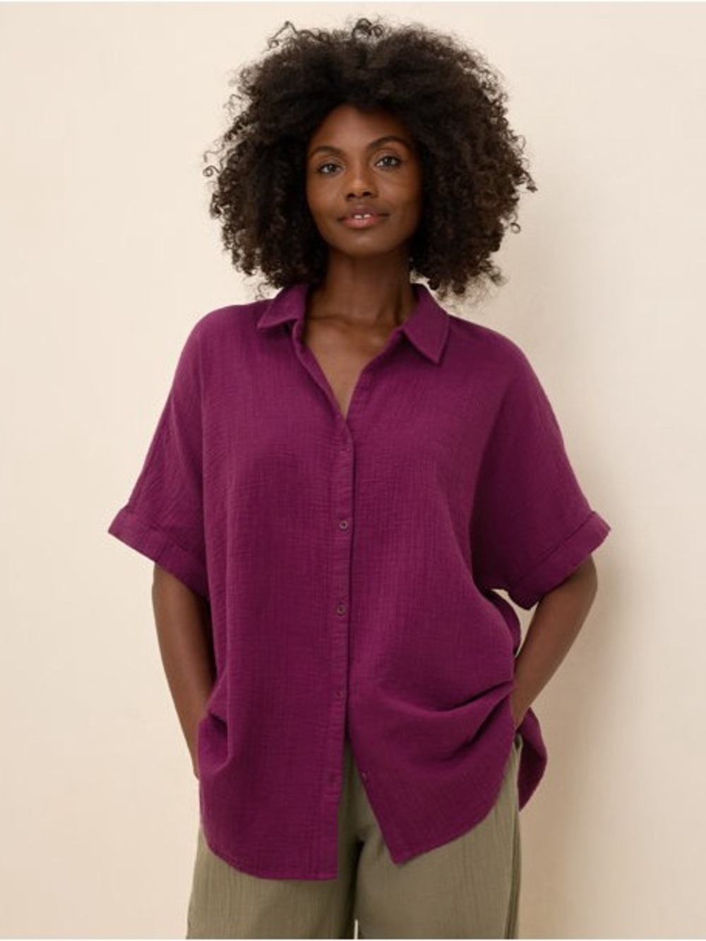 Pact Short-Sleeve Button-Down in Deep Plum